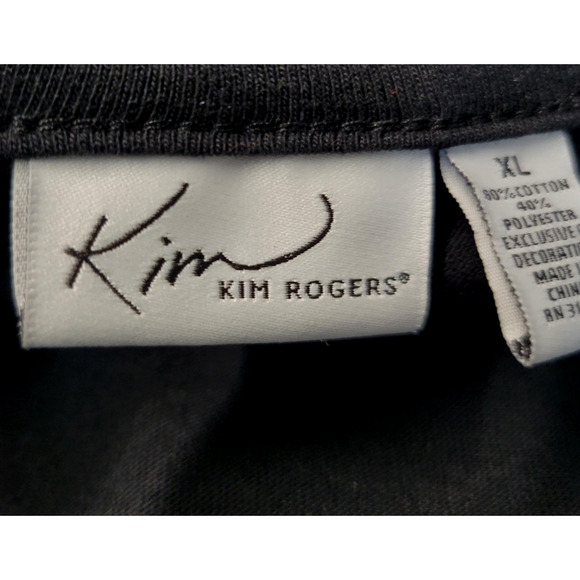 Kim Rogers Shirt Womens XL Black Long Sleeve Poinsettia Embroidered Christmas - Picture 3 of 12